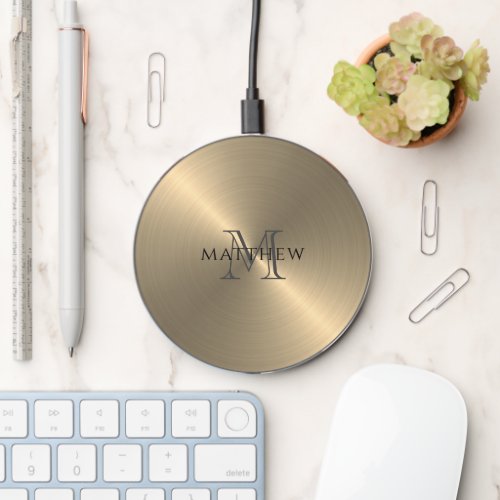 Radial Gold Metallic Monogrammed Wireless Charger