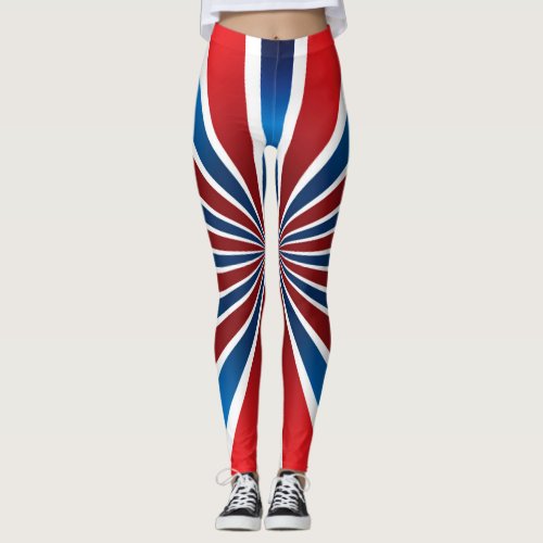 Radial Pattern Red White Blue  Leggings