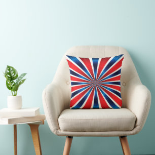 Radial Pattern Red White Blue Throw Pillow