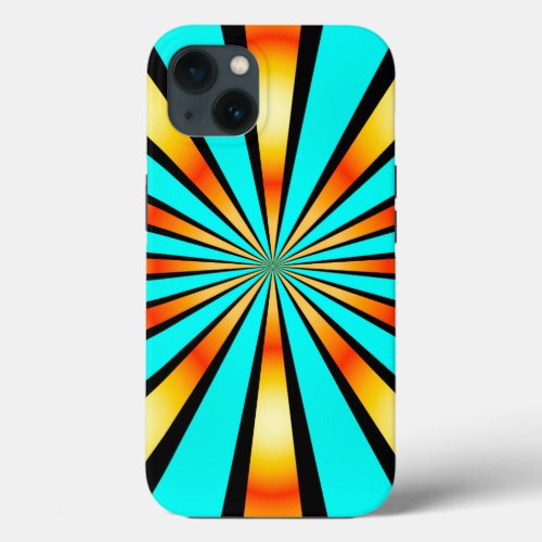 Radial Pattern Turquoise Orange Black iPhone 13 Case