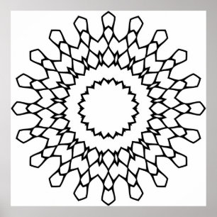 Radial Petal Mandala Coloring Page Bold Pattern Poster