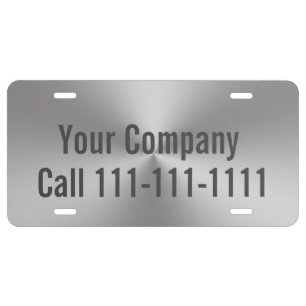Radial Silver Brushed Metal Look Company Ad License Plate