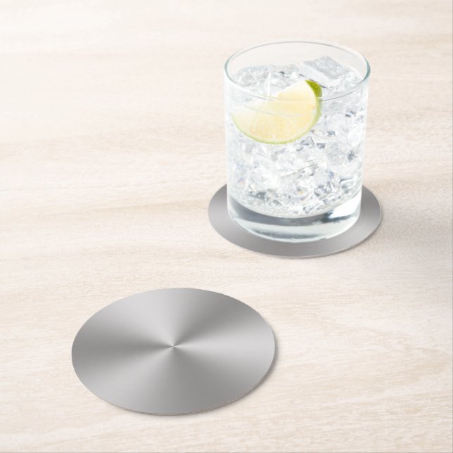 Radial | Silver Brushed Metal Look Round Paper Coaster (Insitu)
