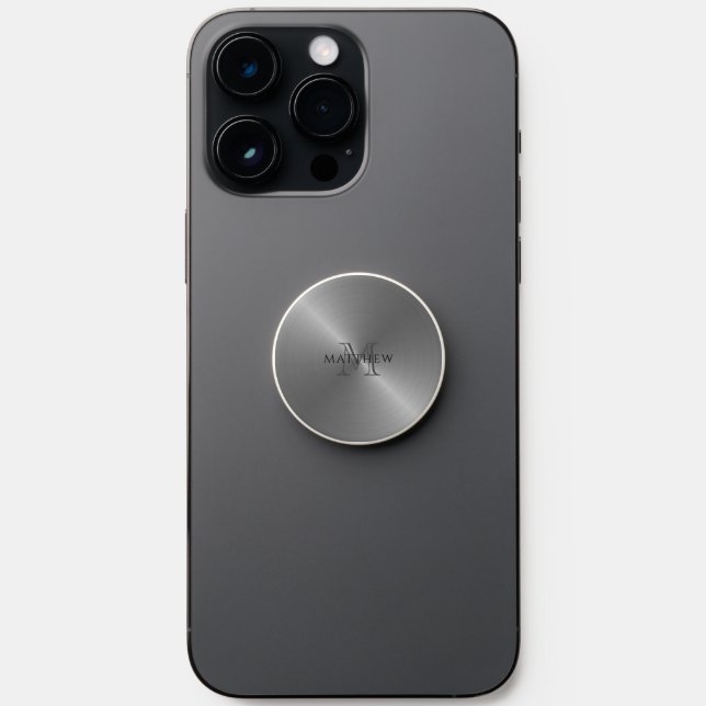 Radial Silver Metallic Monogrammed PopSocket (Front)