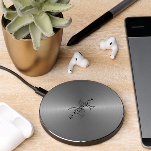 Radial Silver Metallic Monogrammed Wireless Charger