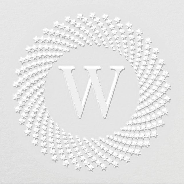 Radial Stars Round Frame Single Initial Monogram Embosser (Design)