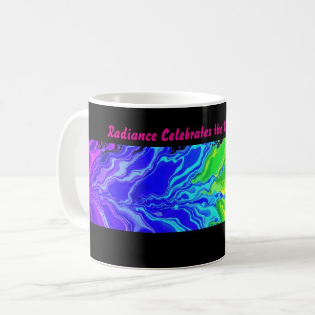 “Radiance” – An Abstract Pride Pattern  Coffee Mug (Front Left)