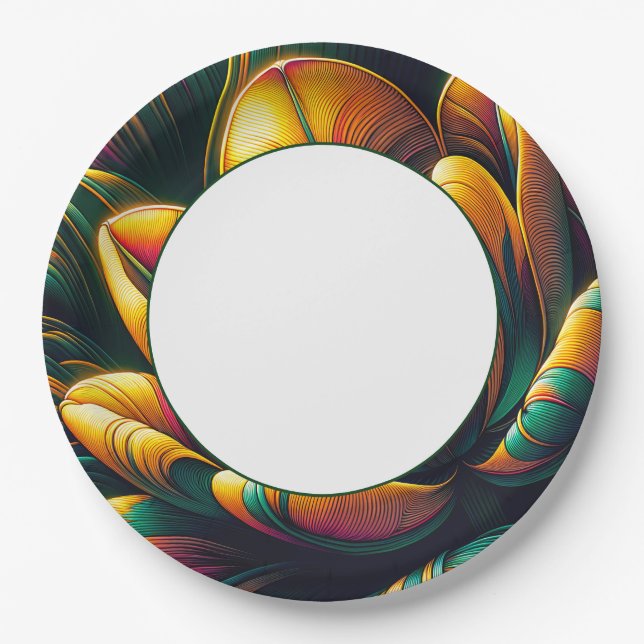 Radiant Abstract Tulip Bloom Paper Plates (Front)
