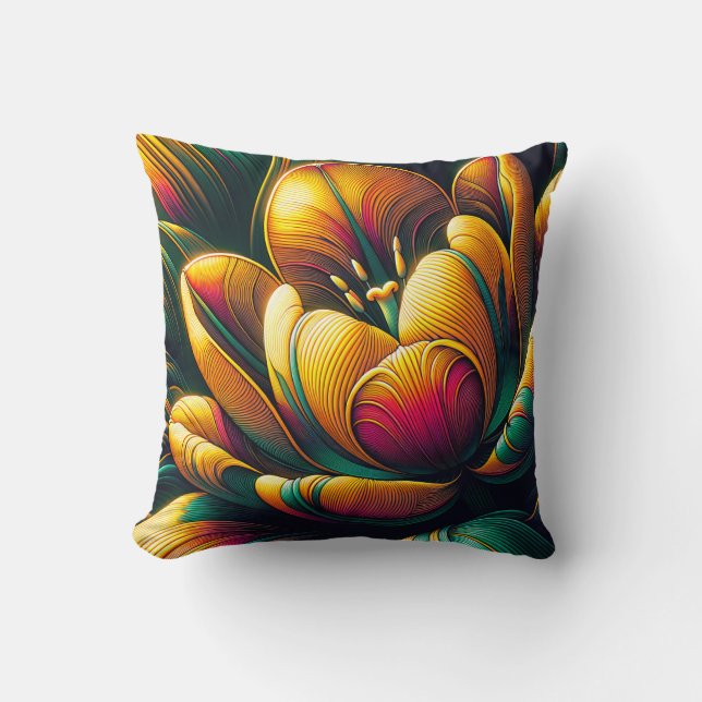 Radiant Abstract Tulip Bloom Throw Pillow (Front)