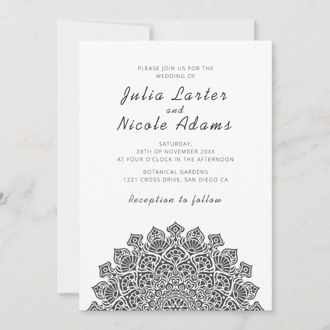 Radiant Airy Crescent Moon Mandala Wedding Invitation (Front)