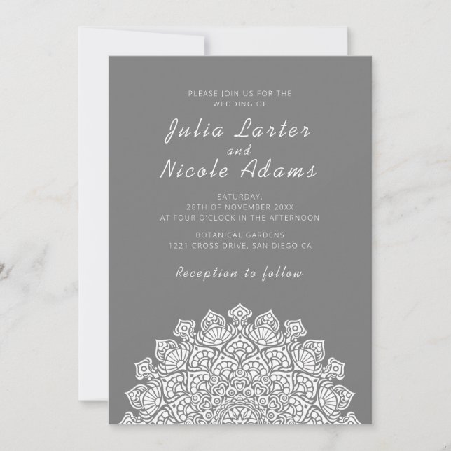 Radiant Airy Crescent Moon Mandala Wedding Invitation (Front)