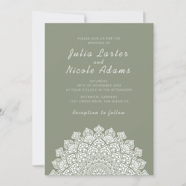 Radiant Airy Crescent Moon Mandala Wedding Invitation (Front)