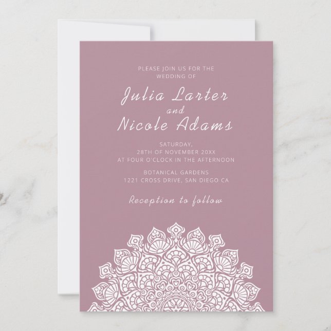 Radiant Airy Crescent Moon Mandala Wedding Invitation (Front)