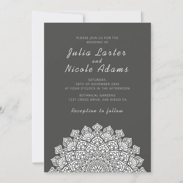 Radiant Airy Crescent Moon Mandala Wedding Invitation (Front)