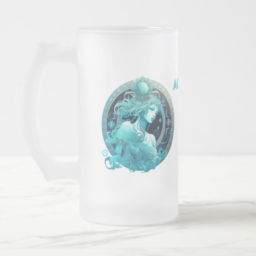 Radiant Aquarius Customizable Zodiac Sign Frosted Glass Beer Mug