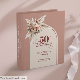Radiant Arch Pastel Pink Pampas Floral 50 Birthday 3 Ring Binder