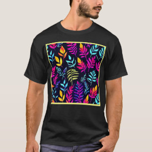 Radiant Autumn Glow: Neon-Hued Leaf Pattern T-Shirt