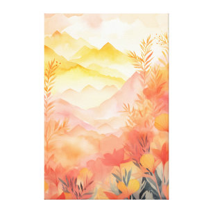 Radiant Beginnings: Sunrise, Mountains, Flowers Canvas Print