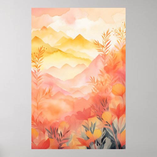 Radiant Beginnings Sunrise Mountains Flowers Poster