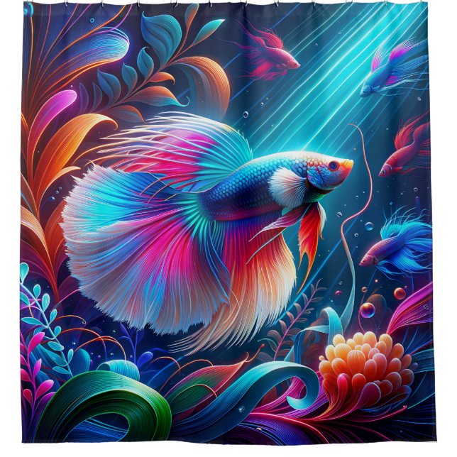 “Radiant Betta Fish Underwater Art” Shower Curtain (Front)