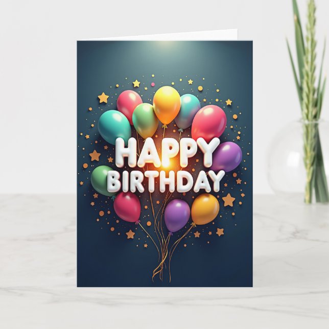 Radiant Birthday Balloons Card (Front)