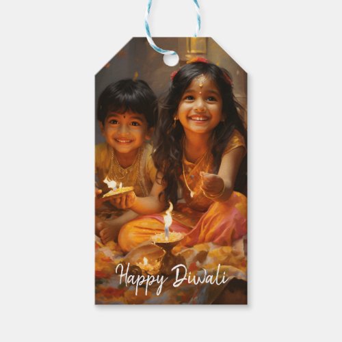 Radiant Blessings Diwali Joy with Hindu Children Gift Tags