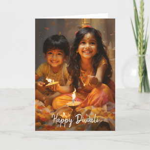 Radiant Blessings: Diwali Joy with Hindu Children Holiday Card