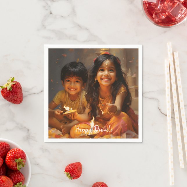 Radiant Blessings: Diwali Joy with Hindu Children Napkins (Insitu)