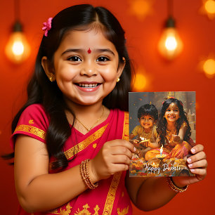 Radiant Blessings: Diwali Joy with Hindu Children Postcard
