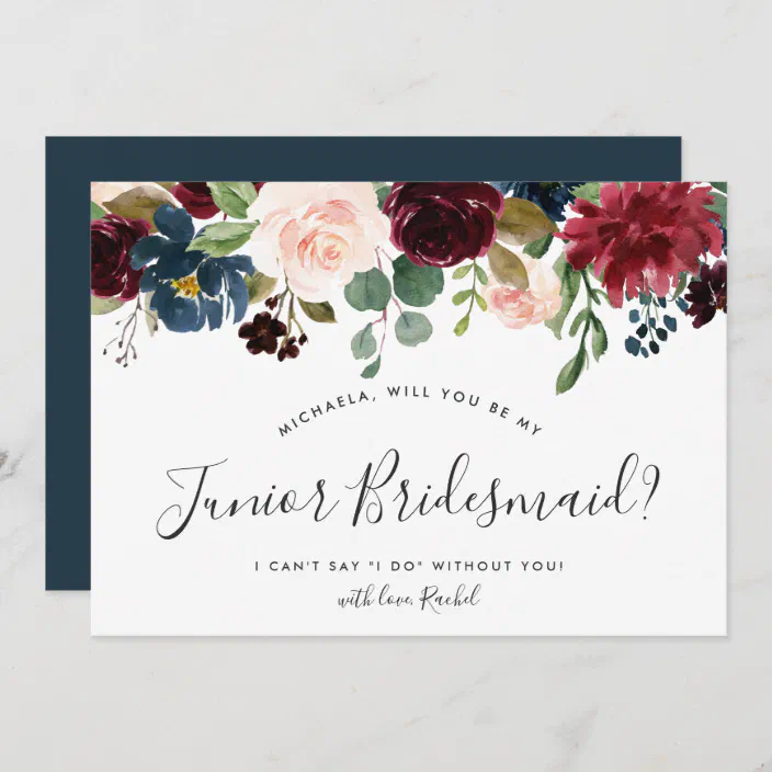 Navy Maroon Floral Bridal Party Cards Bold Floral Bridesmaid Proposal Bridal Party Card Bridesmaid Card 8 Will You Be My Bridesmaid Cards and 2 Maid of Honor Cards