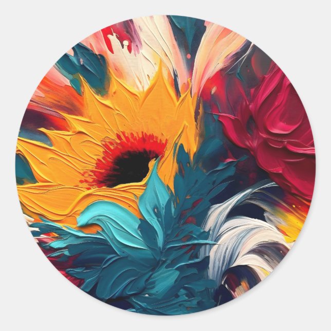 Radiant Bloom – Bold Abstract Floral Expression Classic Round Sticker (Front)