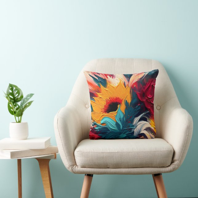 Radiant Bloom – Bold Abstract Floral Expression Throw Pillow (Chair)