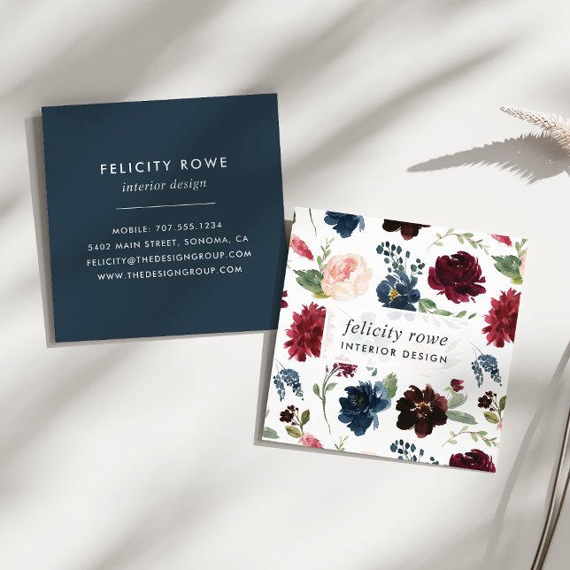 Radiant Bloom | Botanical Pattern Square Business Card (Creator Uploaded)