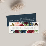 Radiant Bloom Business Cards | Mini<br><div class="desc">Chic floral business cards in a paper-saving mini size feature your name or company name flanked by a top and bottom border of painted watercolor flowers in jewel tone shades of burgundy marsala, navy blue and blush pink, with green botanical eucalyptus foliage. Add your full contact information to the back...</div>