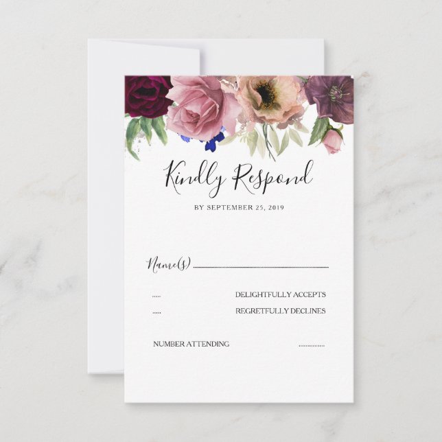 Radiant Bloom Elegant Floral Wedding RSVP Card (Front)