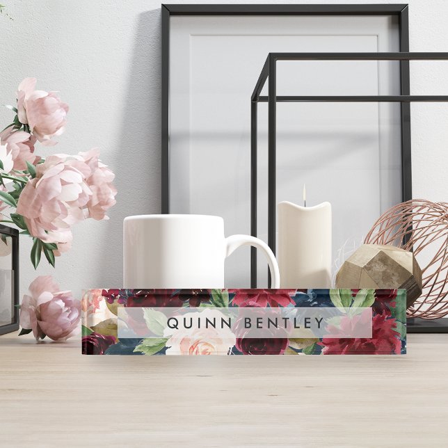 Radiant Bloom | Elegant Watercolor Floral Desk Name Plate (Creator Uploaded)