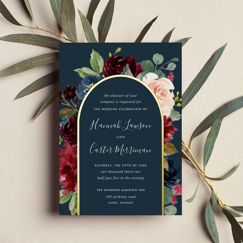 Radiant Bloom Floral Arch Wedding Foil Invitation