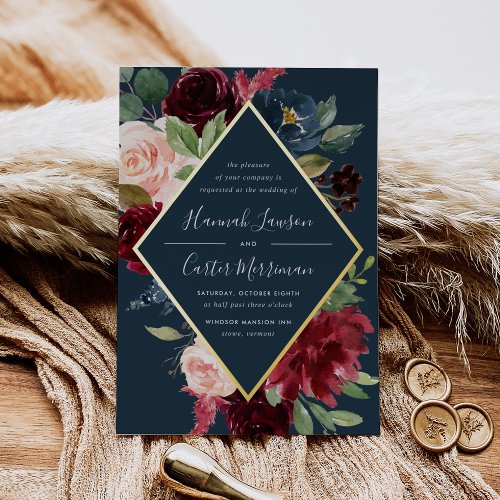 Radiant Bloom Floral Frame Wedding Foil Invitation