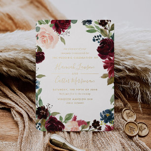 Radiant Bloom Floral Frame Wedding Foil Invitation