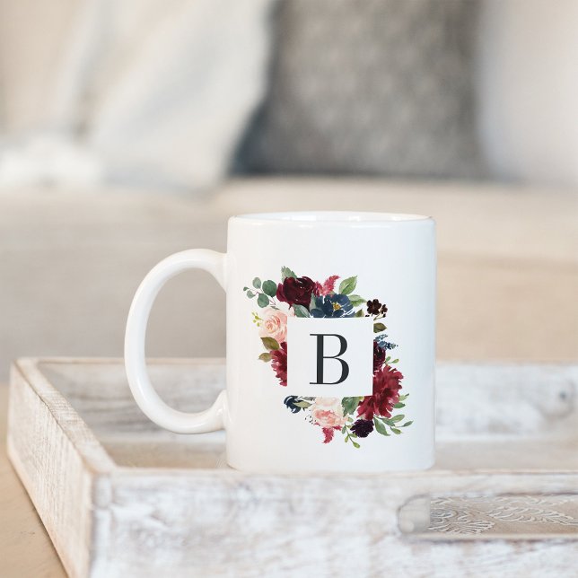 Radiant Bloom Floral Monogram Coffee Mug (Creator Uploaded)