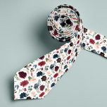 Radiant Bloom | Floral Patterned Neck Tie<br><div class="desc">Carry your wedding colors through to the groomsmen's attire with this colorfully patterned necktie. Designed to match our Radiant Bloom collection,  design features small watercolor flowers in shades of blush pink,  navy blue,  and rich burgundy,  interspersed with green botanical foliage on a white background.</div>