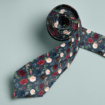 Radiant Bloom | Floral Patterned Neck Tie<br><div class="desc">Carry your wedding colors through to the groomsmen's attire with this colorfully patterned necktie. Designed to match our Radiant Bloom collection,  design features small watercolor flowers in shades of blush pink,  navy blue,  and rich burgundy,  interspersed with green botanical foliage on a navy blue background.</div>