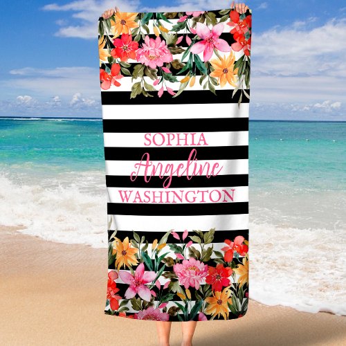 Radiant Bloom Floral Personalized Beach Towel