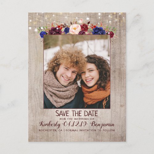 Radiant Bloom Floral Rustic Photo Save the Date Announcement Postcard