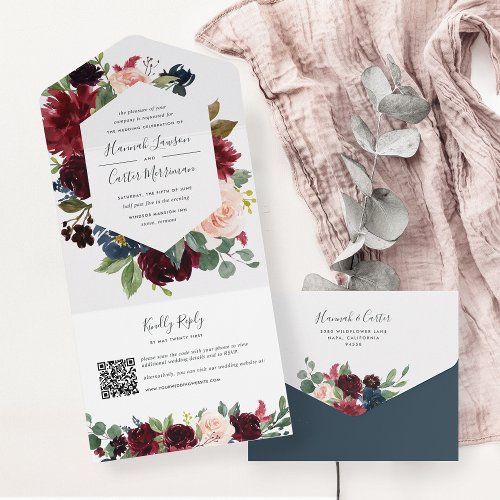 Radiant Bloom Floral Wedding QR Code All In One Invitation