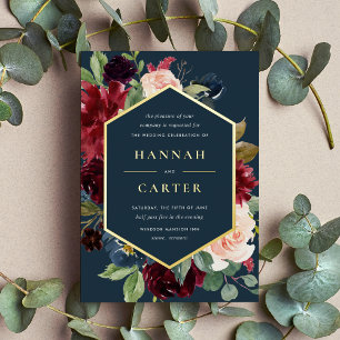 Radiant Bloom Geometric Floral Frame Wedding Foil Invitation