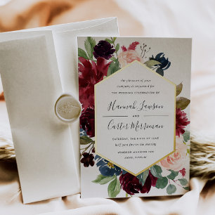 Radiant Bloom Geometric Floral Frame Wedding Foil Invitation