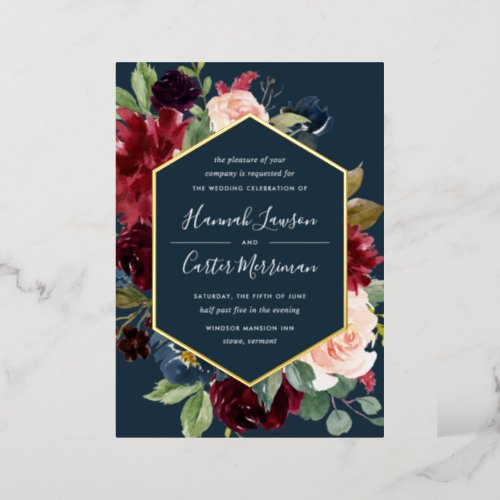 Radiant Bloom Geometric Floral Frame Wedding Foil Invitation