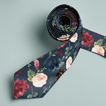 Radiant Bloom | Large Scale Floral Patterned Neck Tie<br><div class="desc">Carry your wedding colors through to the groomsmen's attire with this colorfully patterned necktie. Designed to match our Radiant Bloom collection,  design features larger-scale watercolor flowers in shades of blush pink,  navy blue,  and rich burgundy,  interspersed with green botanical foliage on a navy blue background.</div>