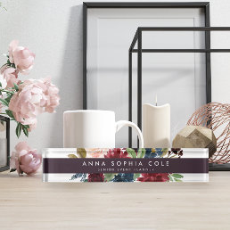 Radiant Bloom | Modern Watercolor Floral Desk Name Plate